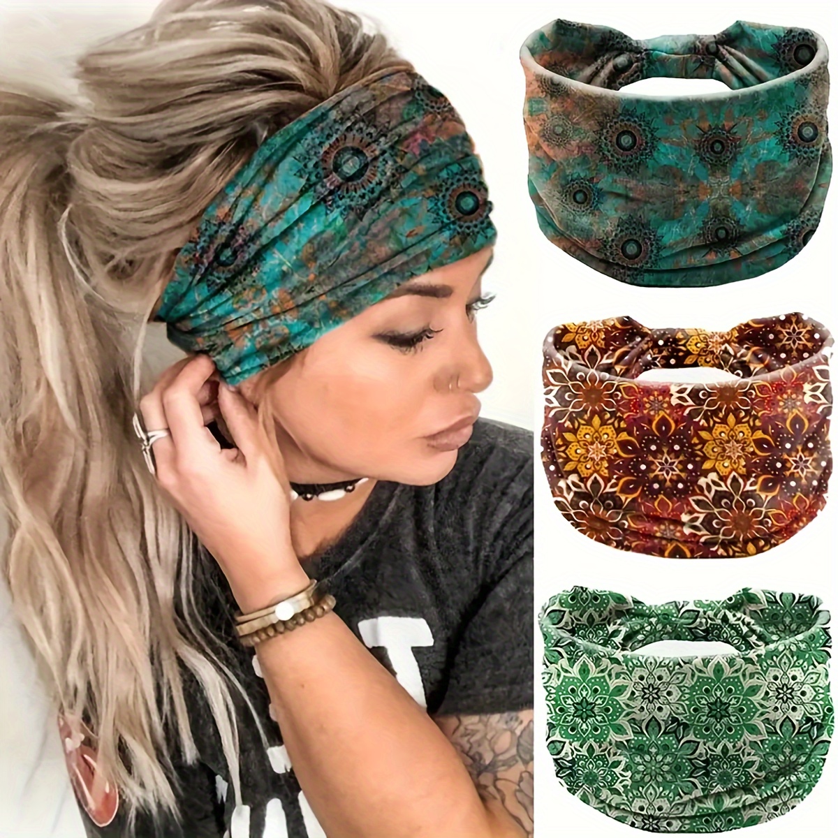 

1pc Bohemian Wide Knotted Headbands, Yoga Fitness Sweat-absorbent Headscarves, Elastic Head Wraps, Women's Hair Accessories For Running And Sports