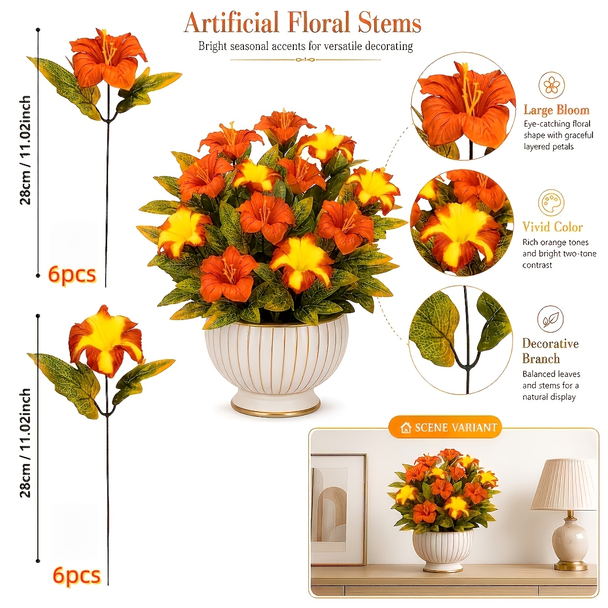 TEMU 12pcs Large- Autumn-colored Artificial Flowers, Fall Outdoor Ornaments, Outdoor Artificial Flower Decor, Artificial Faux Flower Bouquet,
