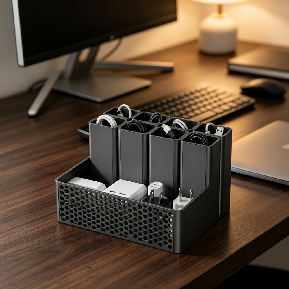 TEMU Data Cable Office Storage Supplies Storage Box Desktop Partition Cable Organizer Power Adapter Charging Cable Tidy Rack
