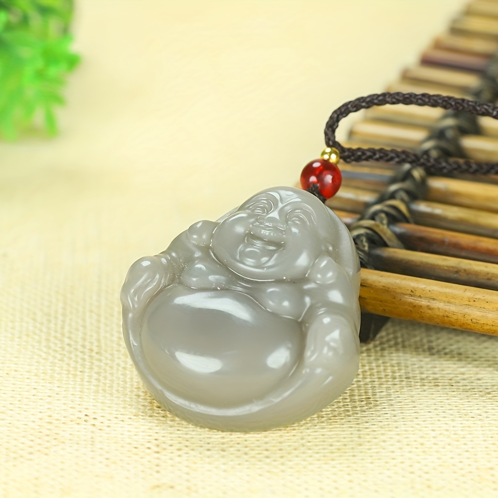 Elegant Natural Stone Character Pendant, Smoky Grey Large Belly Necklace