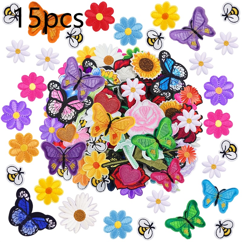 Image of 15pcs Flower Daisy Patches Colorful Embroidered Iron On Patches , Decorative Patches, Cute Sewing Applique For Jackets, Hats, Backpacks, Jeans