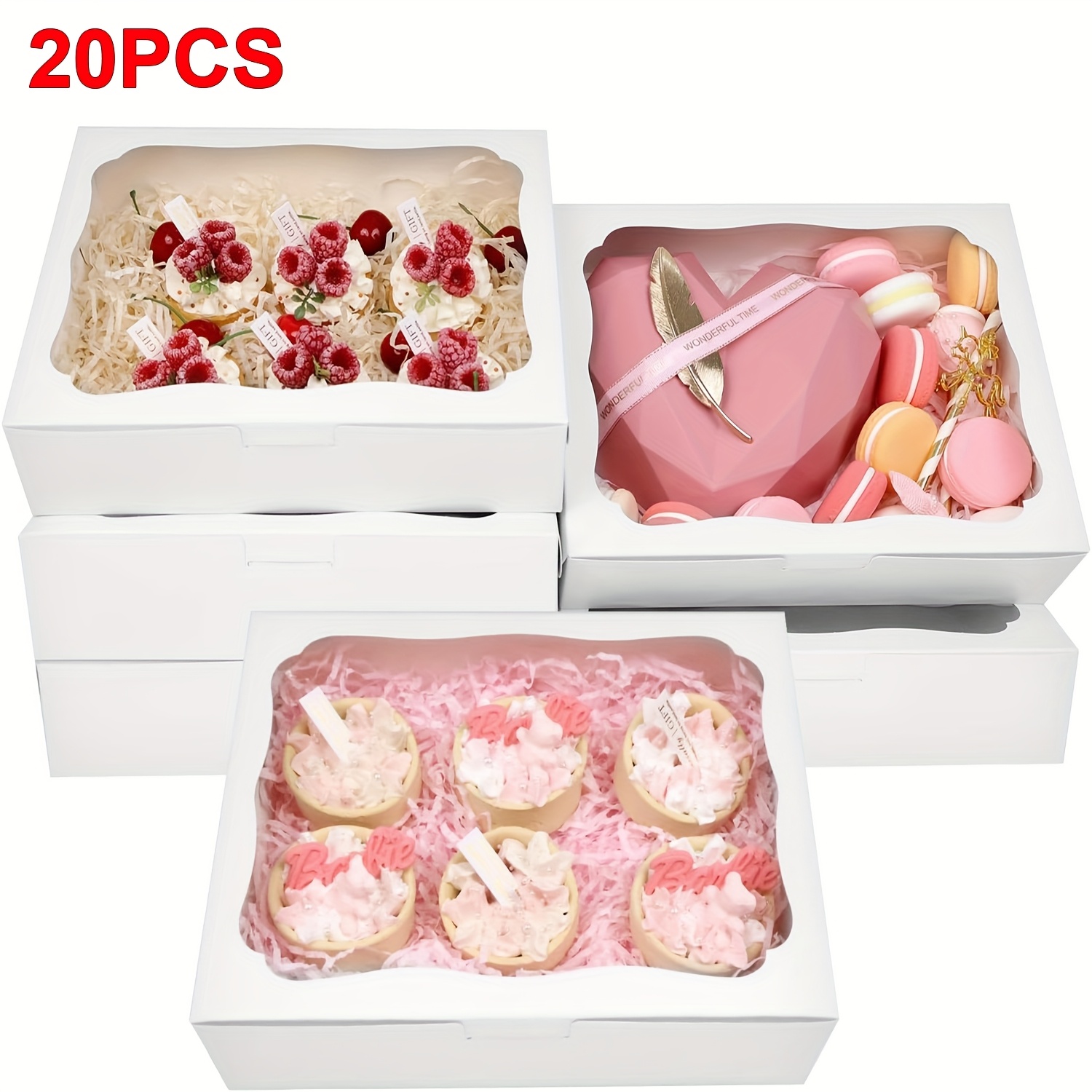 TEMU 20pcs 8x6.3x2 Inch Boxes Treat Boxes With Window , Cookie, Desserts, Chocolate Strawberries, Pies, Donuts, Muffins,cupcake
