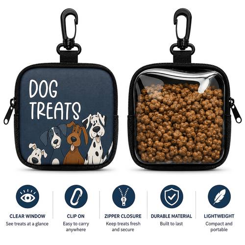 portable dog treat pouch with clear window and zipper clip treat bag for walking outdoor and daily reward