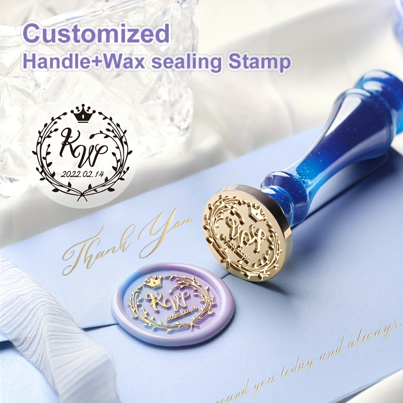 

Customized Wax Sealing Set (handle+wax Seal Stamp), Personalized Pattern Customization, Yellow Brass, Customized With And Characters, Combination For Gift Box Set Invitation Sealing