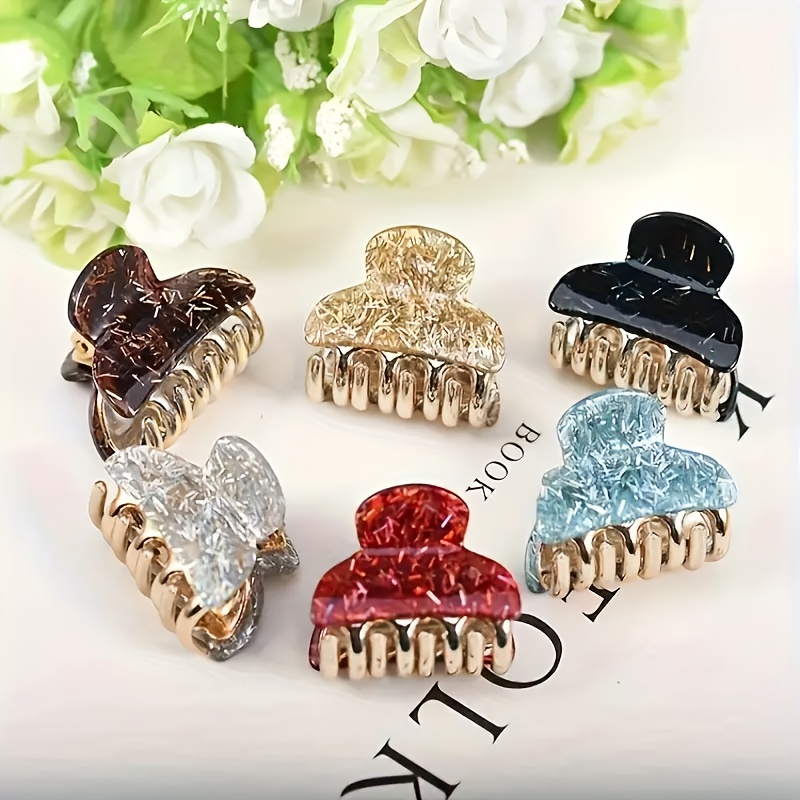 Image of 6pcs Fashion Glitter Small Acrylic Hair Clips, Women's Ponytail Grab Clips, Cute Hair Additions