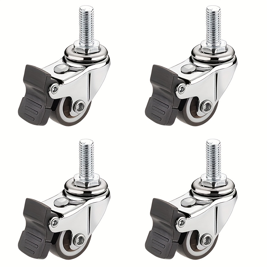 TEMU 4pcs. 1 Inch Rubber Swivel Casters With Brake, M6 X 15mm Threaded Rod Wheels, Furniture Casters With Built-in Precision Bearings, Silent And