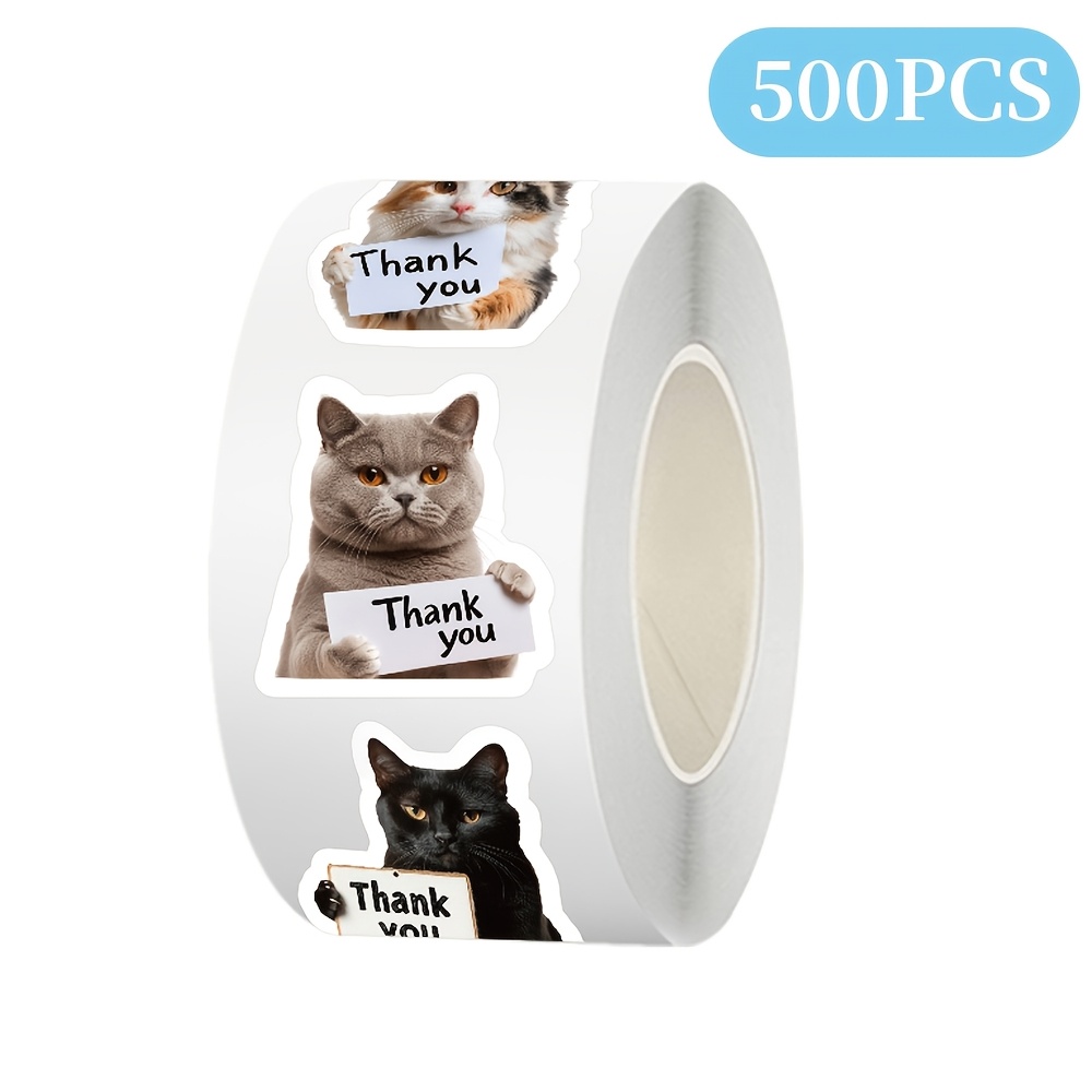 500pcs Cats Holding Signs To Gratitude! Self-adhesive Stickers, Cut-out Thin Stickers For Collage, Suitable For Any Surface To Decorate. Special Stickers