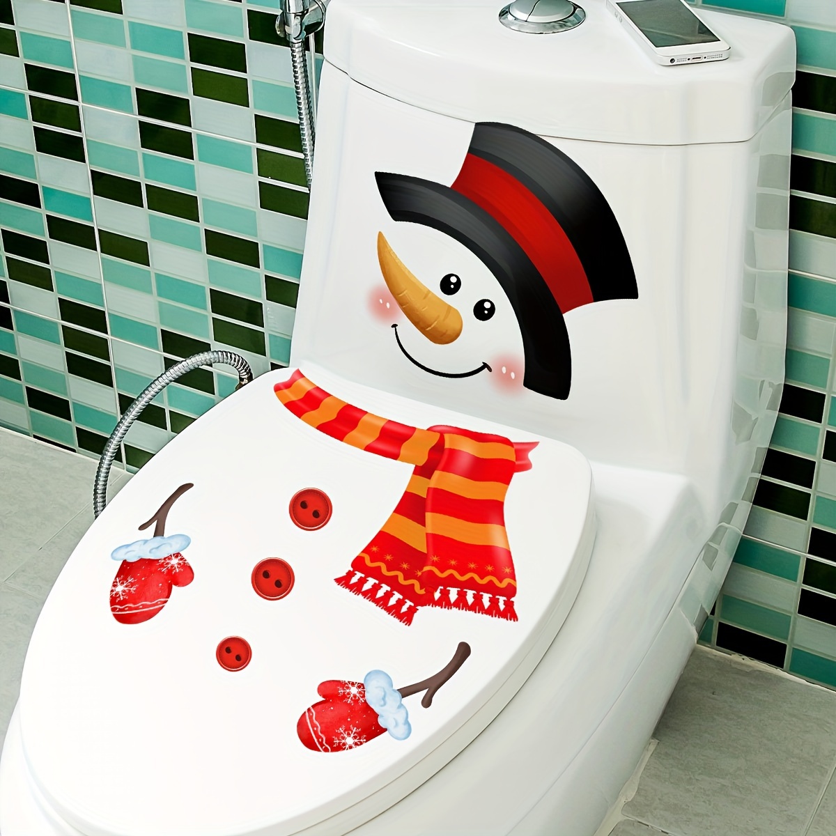 

Christmas Snowman Wall Decal - 12"x16" Self-adhesive Bathroom & Toilet Sticker, Pvc,