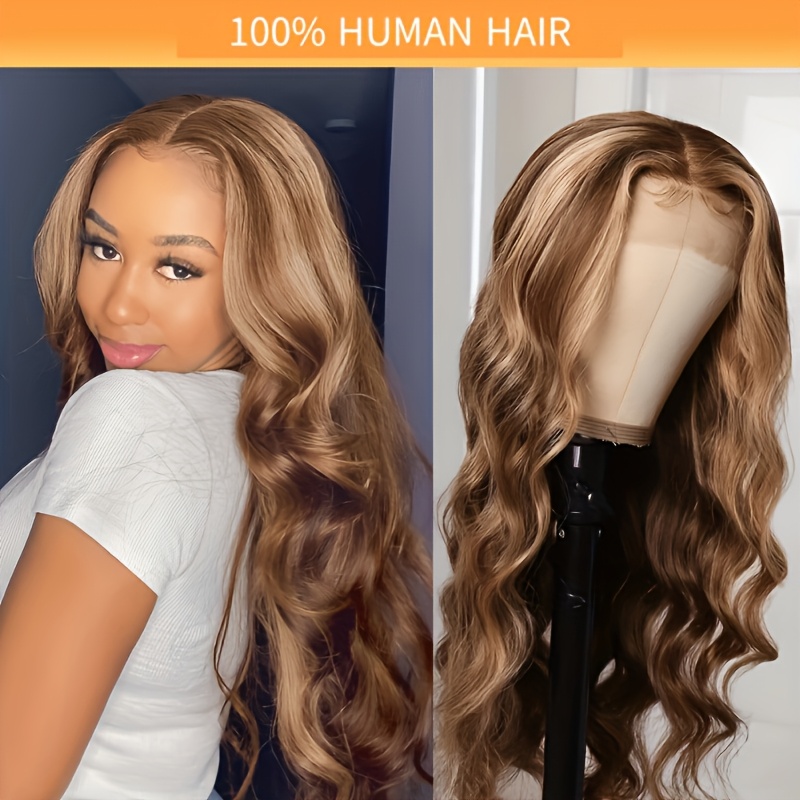 

Honey Blonde Lace Front Wig Human Hair 4/27 Highlight Ombre 4x4 Transparent Lace Frontal Human Hair Wigs For Women Body Wave Highlight Lace Front Wigs Pre 180% Density