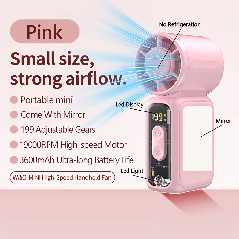 TEMU 3-in-1 Portable Handheld Fan | Neck Fan - 19000rpm Powerful Brushless Motor, 199 , 2-12 Hours Work Time, Usb Charging, Led Electric Quantity