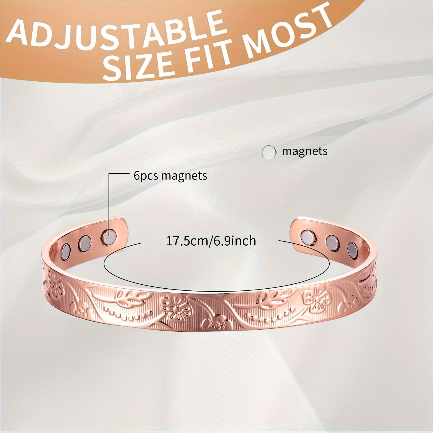 Set of 2 Adjustable Copper Bracelets and Rings for Women