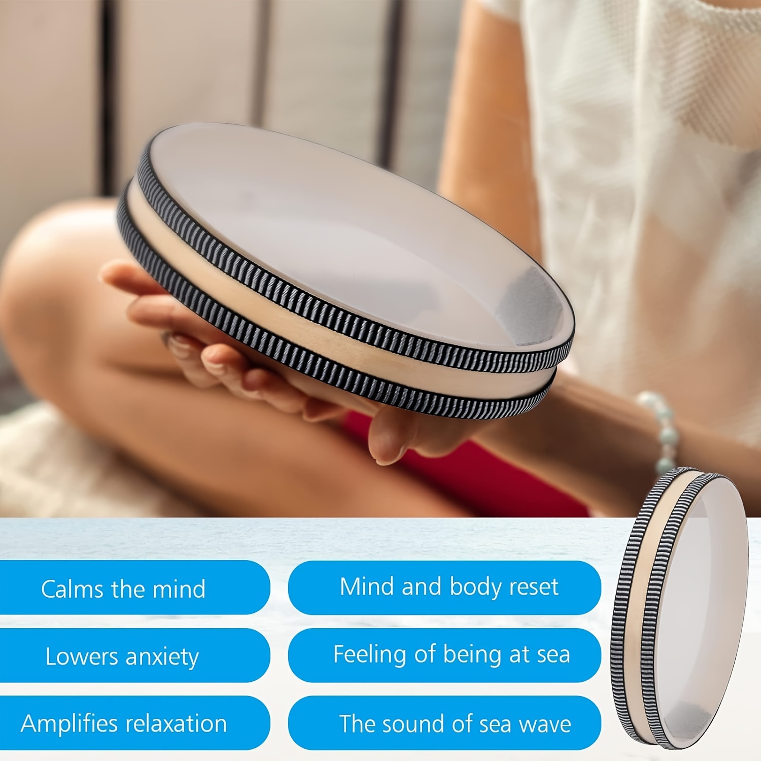 Ocean Wave Drum - Natural Sound Instrument for Relaxation, Meditation, Mindfulness & Yoga - White