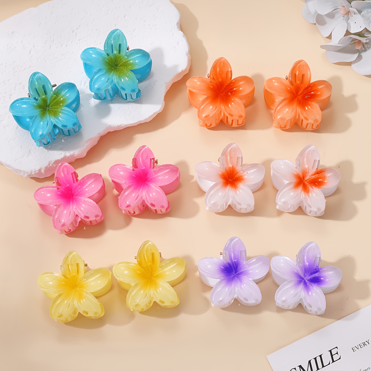 6pcs Random Color Frangipani Hair Additions, Beach Style