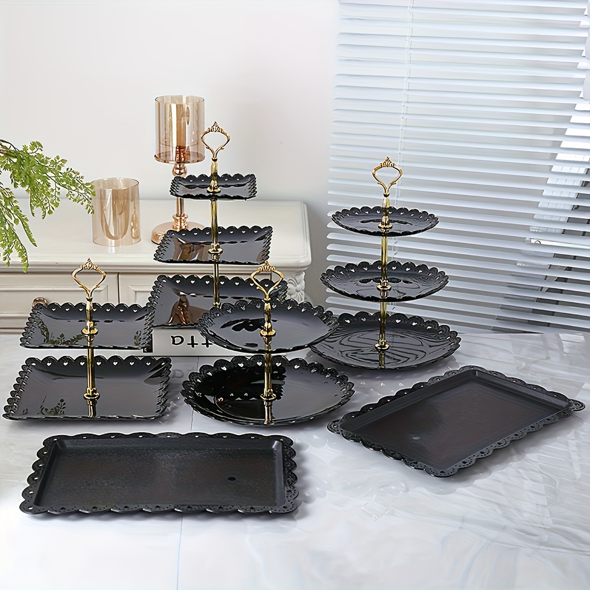 Image of A Set Of 6 Cake Stands, Tiered Dessert Stands, Appetizer Trays, And Dessert And Cake Plates, Perfect For Birthday Gifts For , Bridal Gifts, Parties, Weddings, Formal Receptions, And Buffet Service