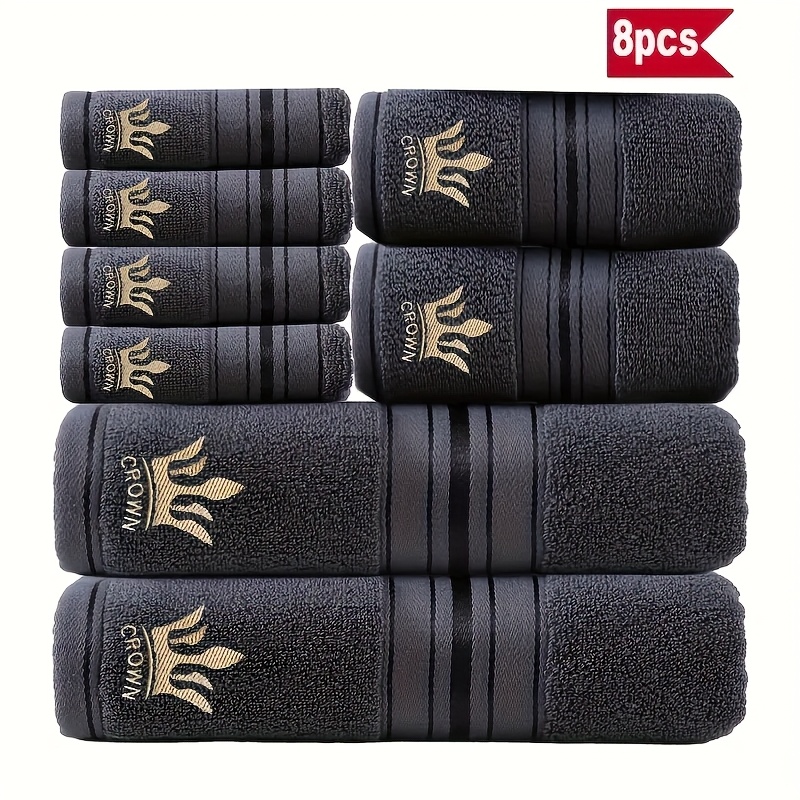 Image of 8pcs High-quality Cotton Bath Towel Set, Including 2 Large Bath Towels, 2 Hand Towels, And 4 Face Towels, Featuring A Soft Light Beige Color And Absorbency, Suitable For Bathrooms, Hotels, And Spas