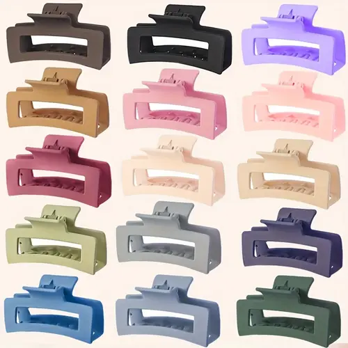 15pcs matte hair claw clips for women s vintage bohemian style large rectangular non slip clips with secure hold for hair 15 solid color beige green pink purple blue more hair styling accessory modern minimalist clips durable plastic clips accessories