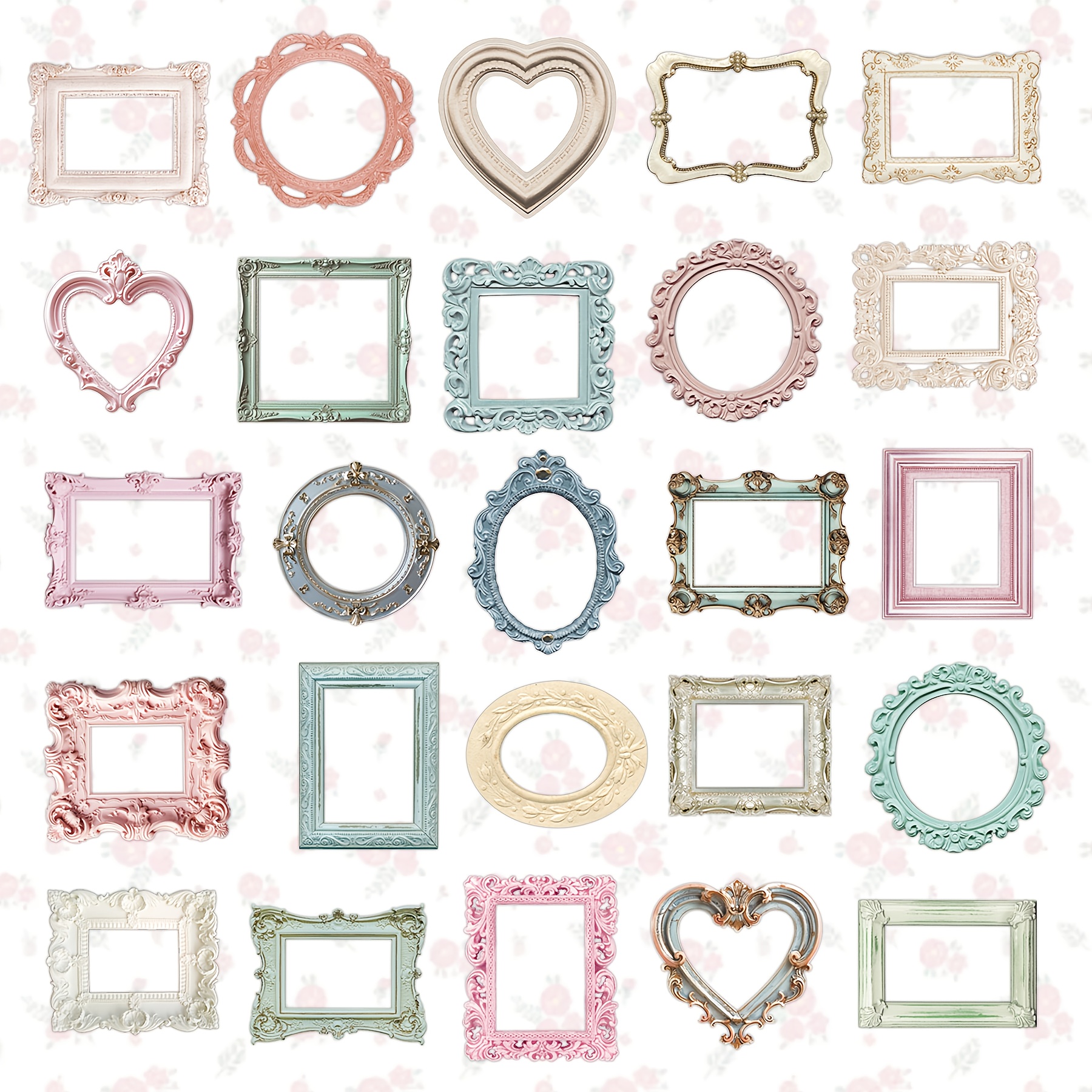 25pcs/pack Vintage Glitter Frame Stickers - Multicolor Reusable Sticker Sheets With Irregular Shapes, & Sparkling Edges For Junk Journals,