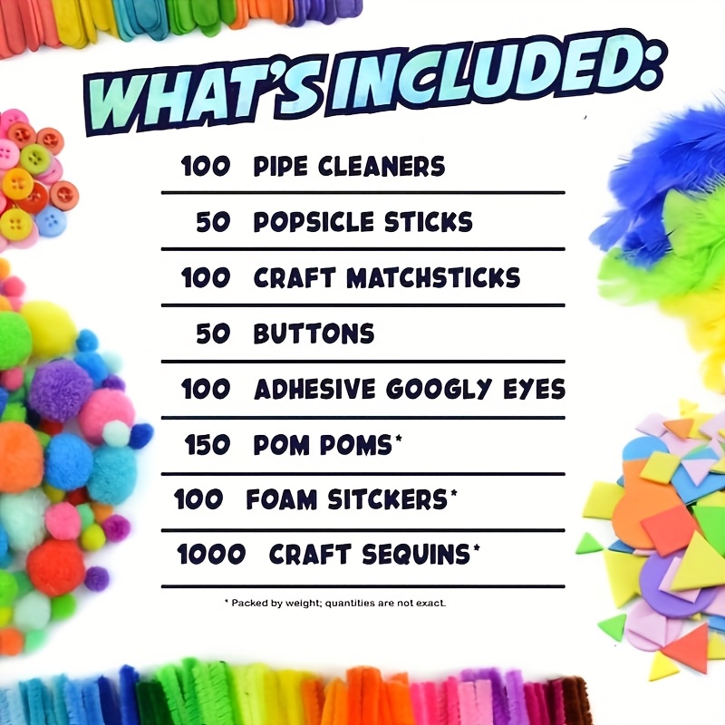 DOITEM Pipe Cleaners Crafts Set, Tuyaux Chenille et Pompoms avec Googly Eyes et bâtonnets Craft Assortiment de Couleurs Feutre de Tissu en Feutre Non tissé pour Bricolage 590 Pièces