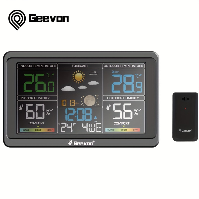 TEMU 1pc Geevon Weather Station Wireless Indoor Outdoor Thermometer, Color Display Weather Thermometer, Digital Temperature Gauge With Barometer,