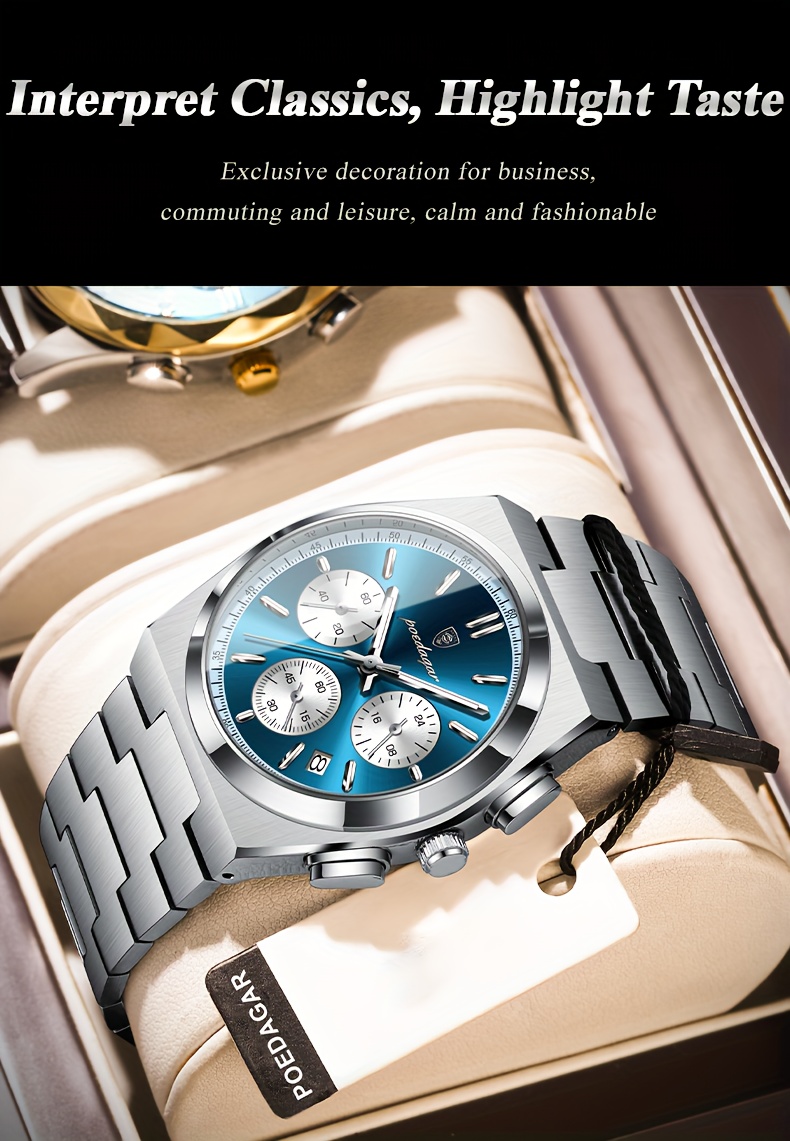 high end business luxury stainless steel quartz watch mens waterproof luminous calendar chronograph wristwatch details 9
