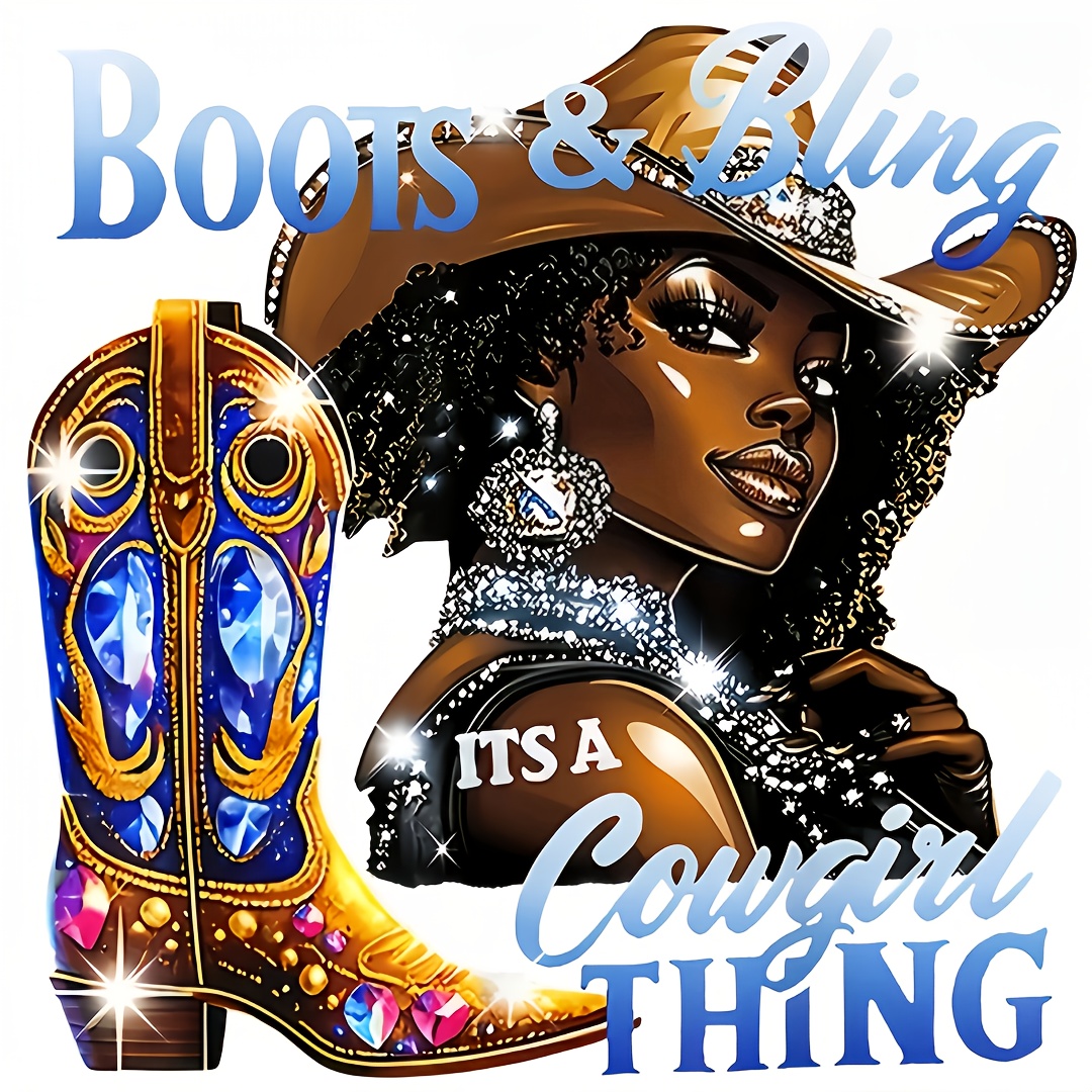 TEMU 5pcs "boots And 's A Cowgirl Thing" Iron-on Heat Transfer Illustration Design - Large Heat Transfer Dtf Transfer Stickers, Washable Heat-pressed