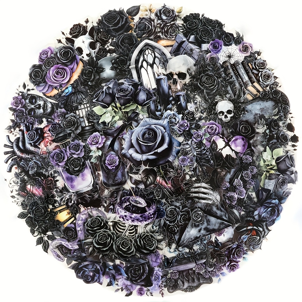 Image of 50pcs Dark Gothic Rose Graffiti Stickers Stickers Suitable For Decorating Diy Stickers On Mobile Phones, Tablets, Books, Musical Instruments, Holiday Gifts