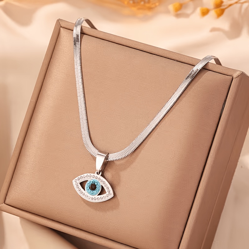 TEMU Collana con Occhio del Male 1 pz con Ciondolo / - Catena Larga a Lisca di , in Acciaio Inossidabile, Perline Greche per Uso o Regalo per