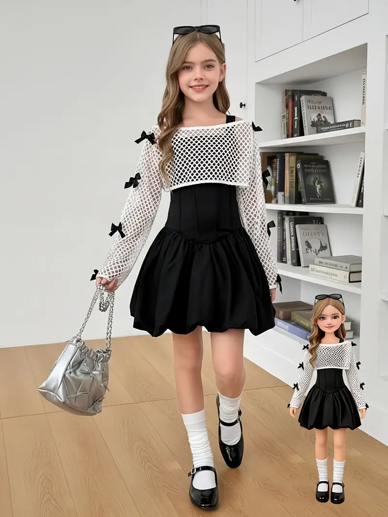 teen girl 2pcs set casual sweet crochet mesh bow decor long - Temu United Arab Emirates teen girl 2pcs set casual sweet crochet mesh bow decor long - Temu United Arab Emirates