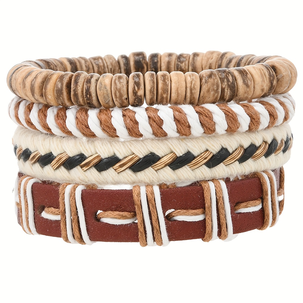 E-shop 4er-Set handgefertigte Vintage-Armbänder aus Kunstleder für Damen und Herren, verstellbar, bequem, passend zu allen Kleidungsstücken
