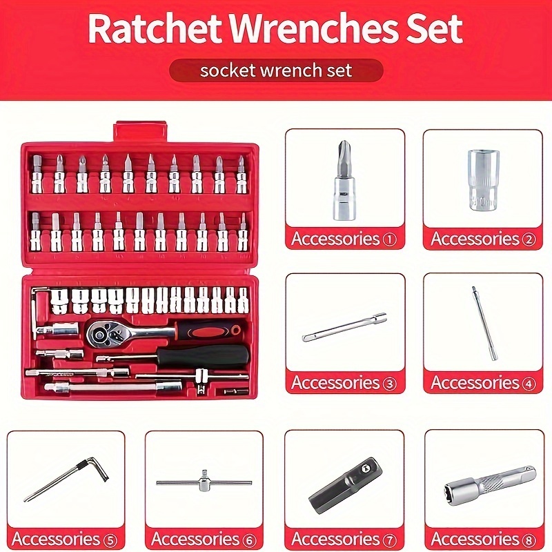 

46 Pieces Set Set Socket Wrench Quick Small Fly Auto Repair Ratchet Screwdriver Combination Tool