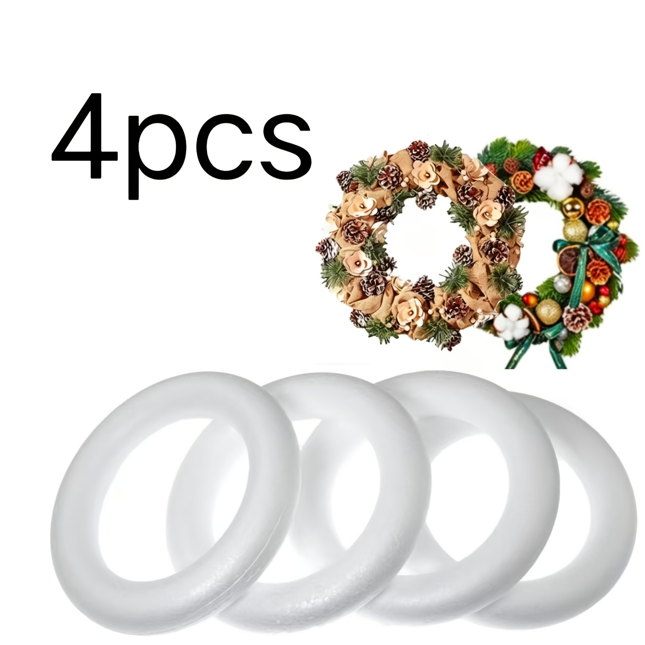 TEMU Lot de 4 couronnes en mousse de polystyrène faites à , adaptées au bricolage, anneaux de table rétro pour décorations de Noël, , Pâques,