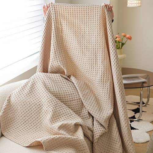 1pc 100 cotton solid color waffle gauze blanket towel quilt soft light weight and comfortable throw blanket sofa cover bed cover