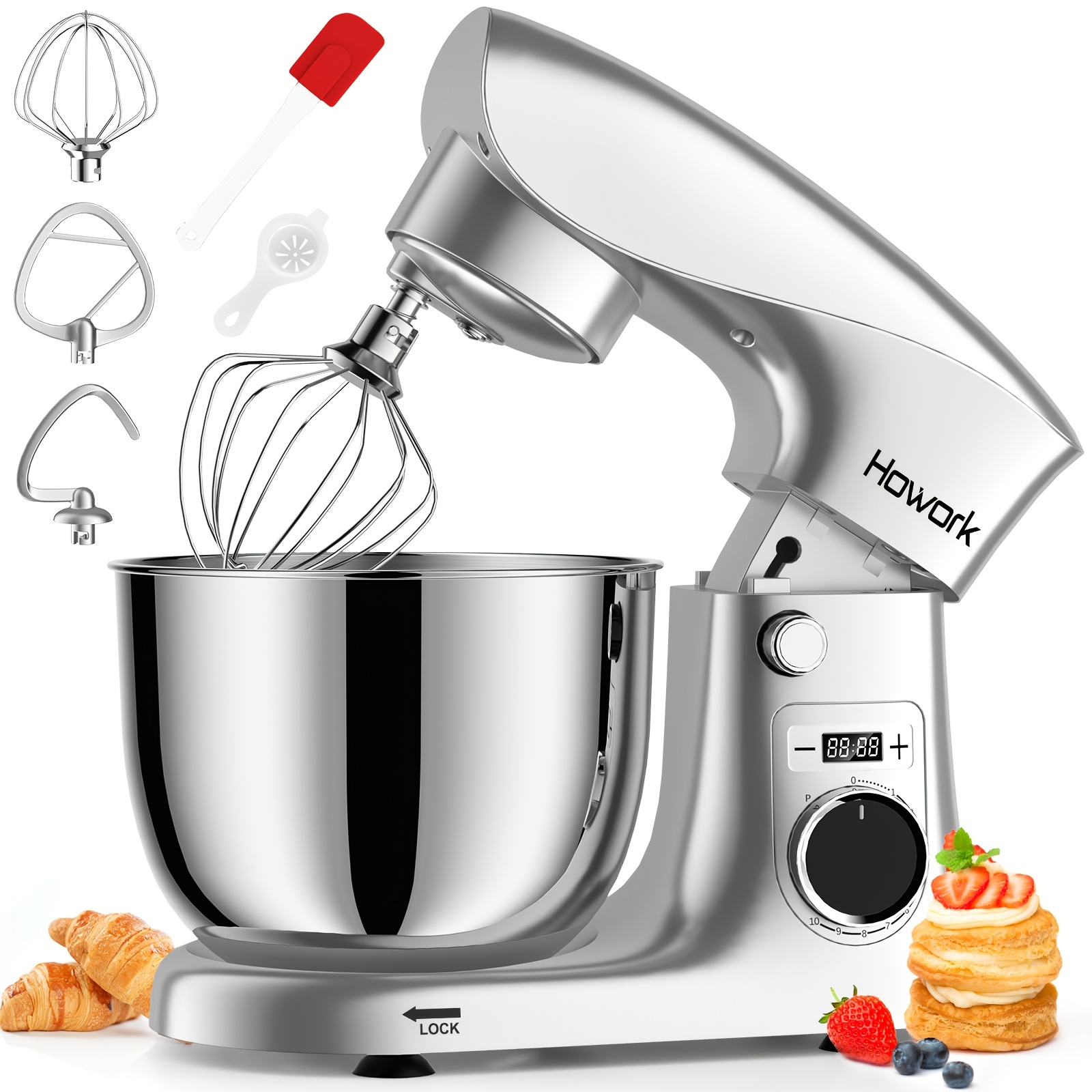 TEMU Stand Mixer, 5l 10-speed Tilt Head Electric Stand Mixer, 3 In Mixer With Bowl, Dough Hook, Stirrer And Mixer, Food Mixer For Baking, Cakes And