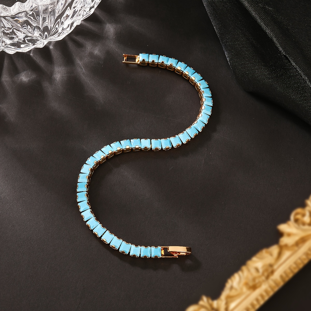 

1 Square Blue Turquoise Women's Gift Fashion Bracelet [champagne Golden]