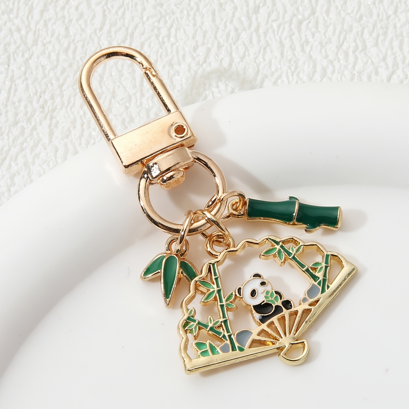TEMU 1pc Pretty Bamboo Leaves Cute Diamond Inlaid Panda Enamel Phone Bag Decoration For Handmade Good Gift