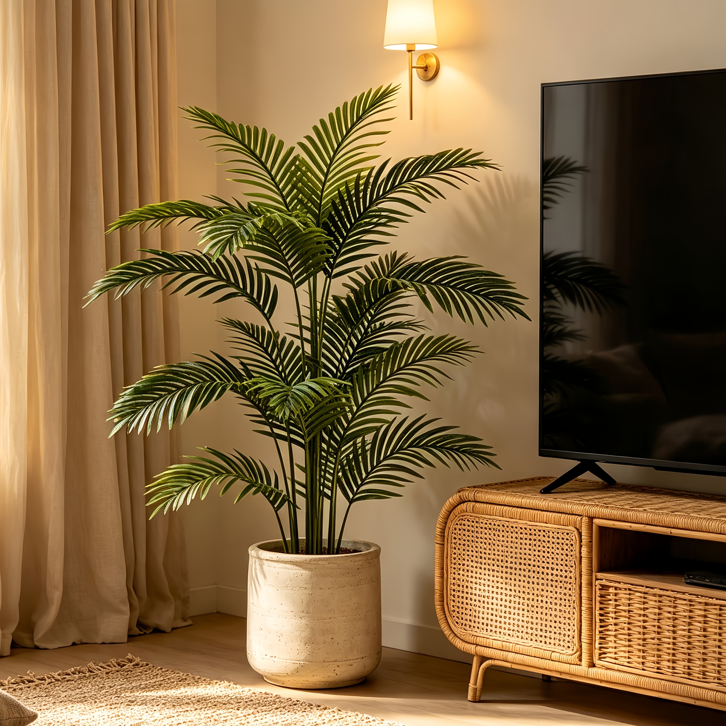 зображення предмета надзвичайно велика штучна рослина pseudomonas terebinthifolia palm у горщику, 50,8 дюймів, велика підлогова декоративна   з штучної зелені для внутрішніх/зовнішніх вітальнь, не потребує поливу чи догляду. підходить для декору вітальні та передпокою, ландшафтного оформлення, декору офісу, дня