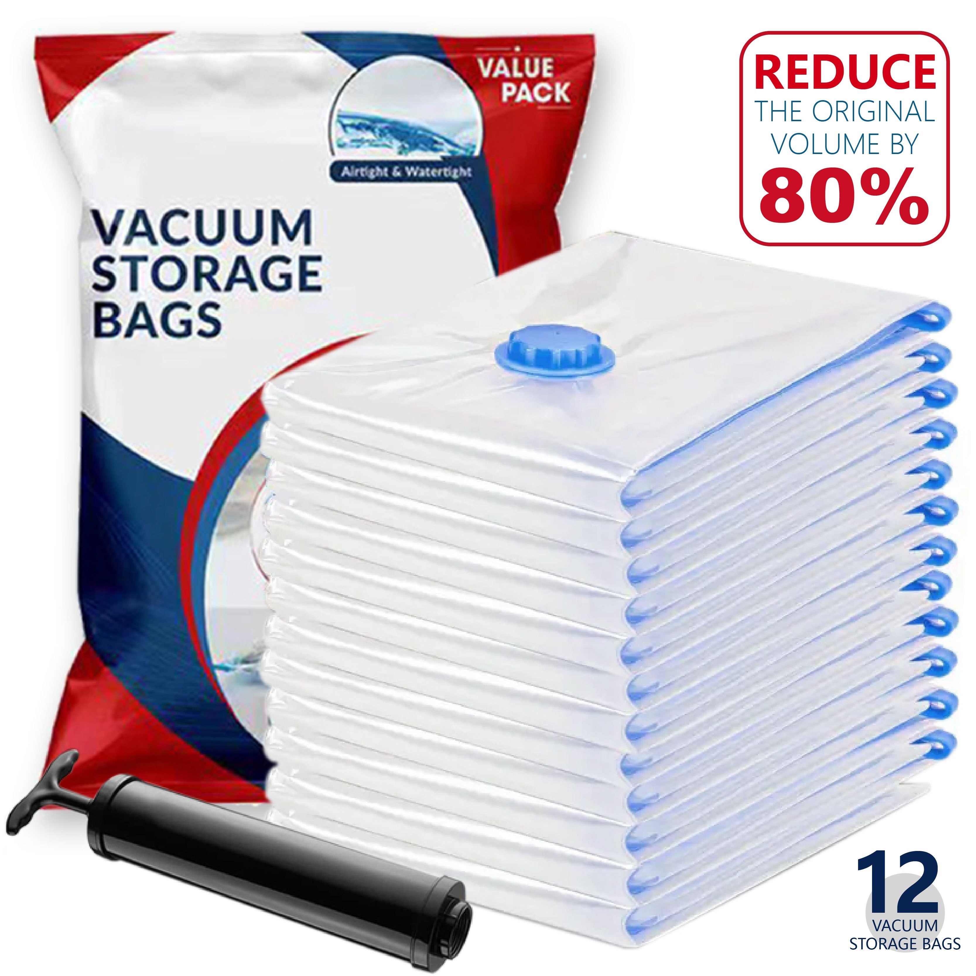 

12 Pack Vacuum Storage Bags, Space Saver Bags (3 Jumbo/3 Large/3 Medium/3 Small) For Comforters And Blankets, Sealer Clothes Storage, Hand Pump Included