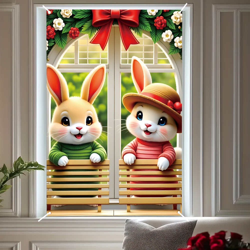 

1pc Couvercle de fenêtre de lapin de Pâques, 47.2" x 31.4" Polyester, Décoration polyvalente pour et les fêtes, Pas besoin d'électricité, Idéal pour les et les fêtes de jardin