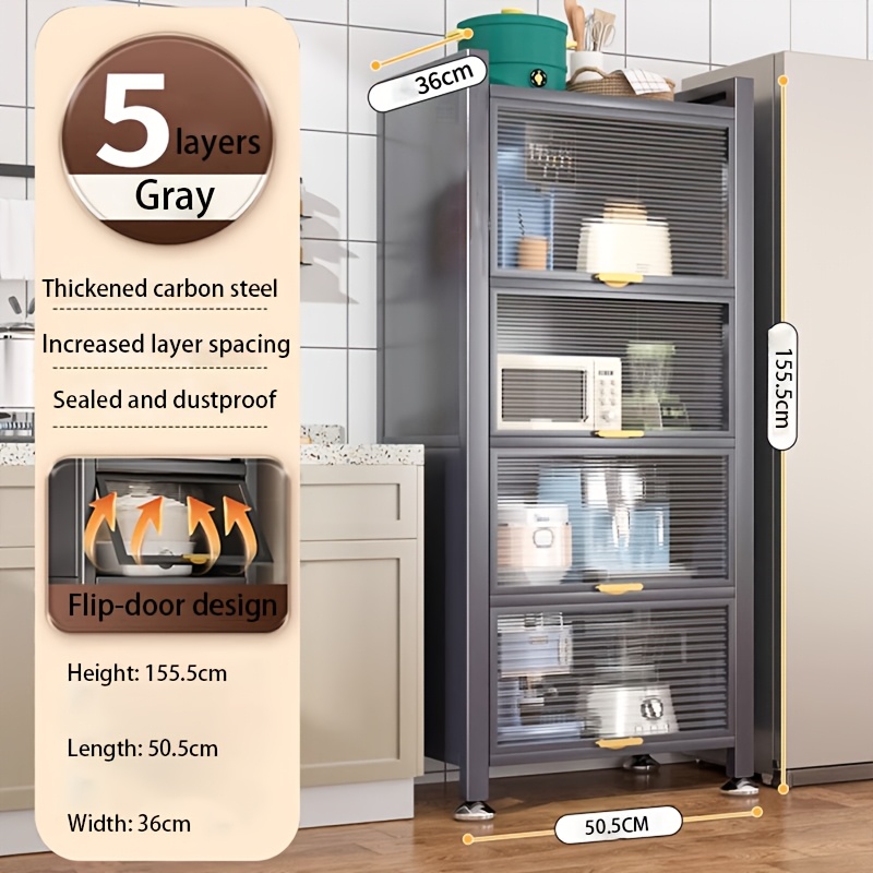Image of Heavy-duty Storage Racks - 5-tier Narrow Kitchen Shelf With Door Standing Cabinet W/handle Metal Utility Shelving Unit For Pantry Basement Workshop Small Spaces, Storage Racks