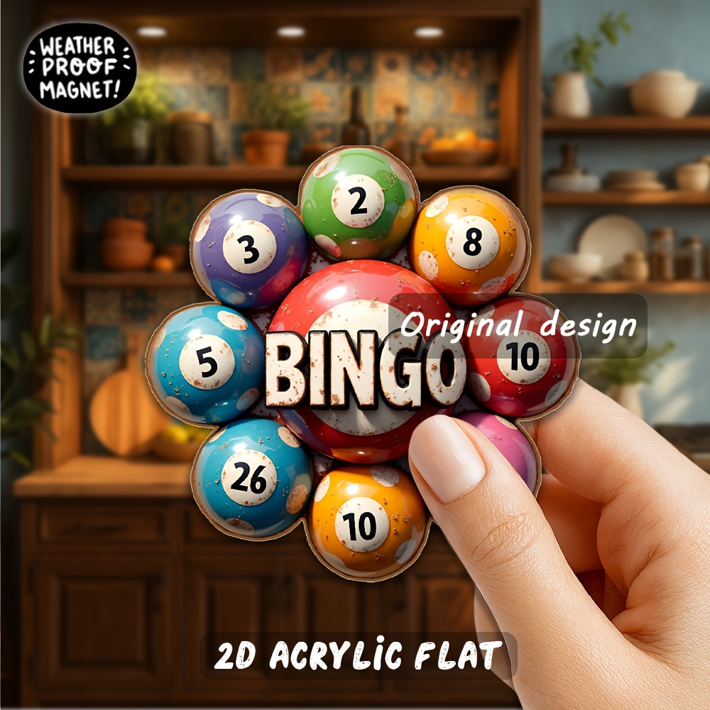 TEMU 1pc Aimant Vintage Bingo - Décoration de Fête Rétro avec Texte BINGO - Base Magnétique Puissante pour Cartes de Bingo, Réfrigérateur, Affichages