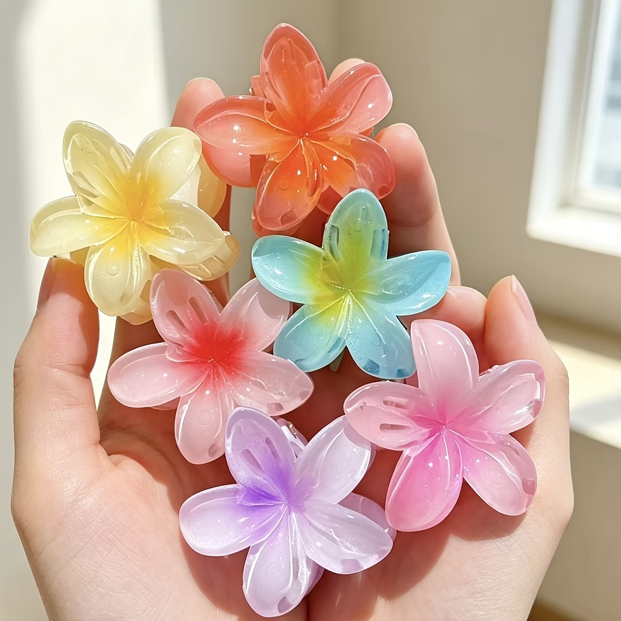 6pcs Women's Applicable Egg Flower Hair Clips Gradient Fashion Festive Suitable For Photography And Daily Use Back Comb Ponytail Shark Clip Hair Accessory