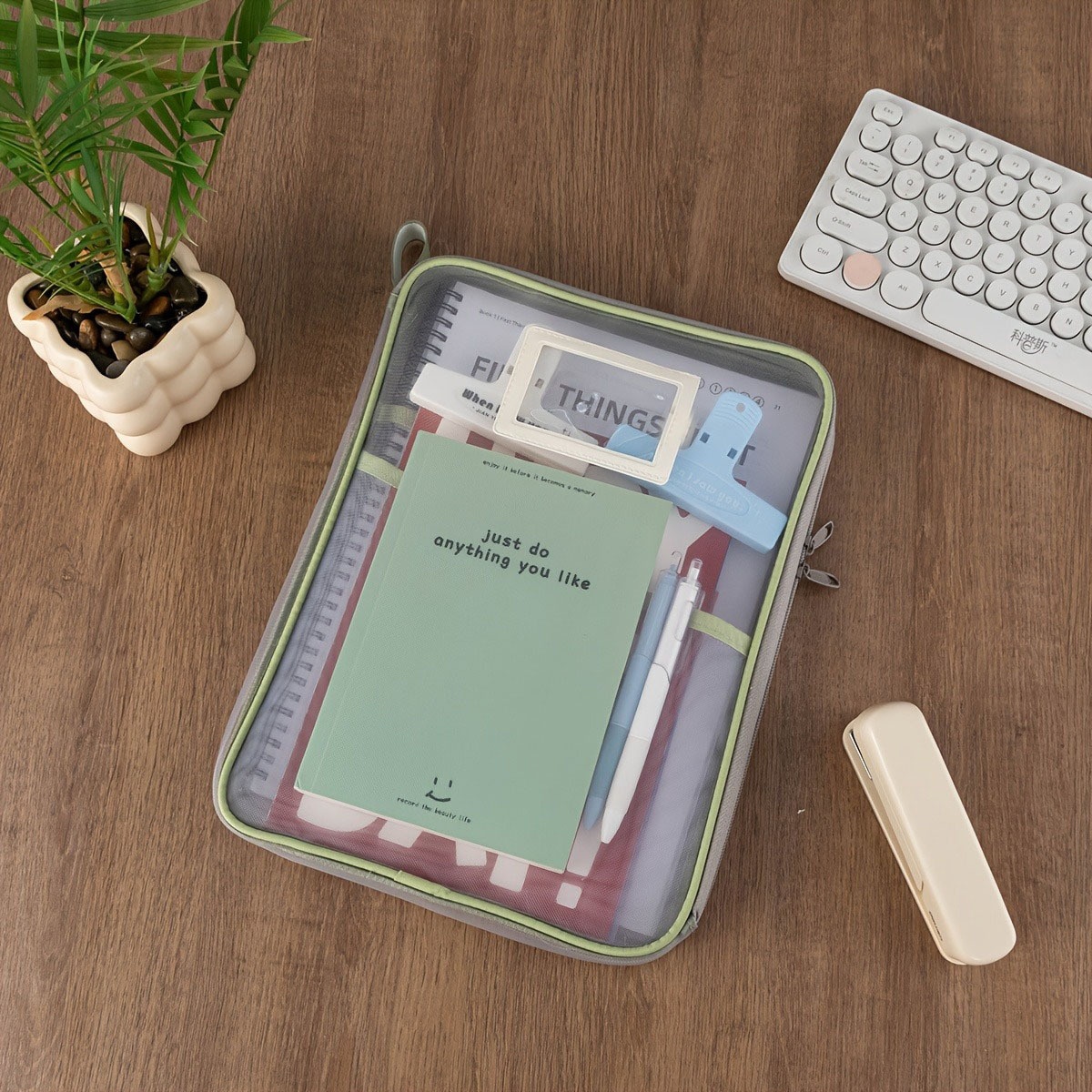 Durable Mesh Subject Organizer Bag With L-shaped Zipper - Large Capacity, Portable Book Tote For Students, Exam & Homework Storage