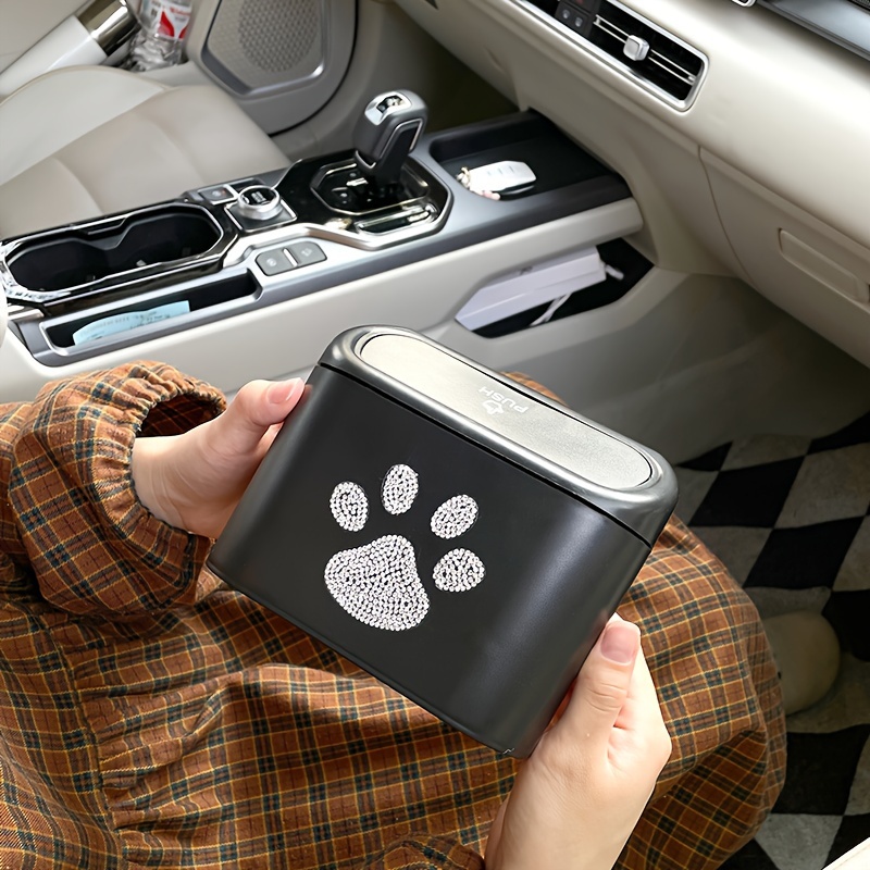 

Sparkling Diamond-encrusted Car Trash Can With Animal Paw Print - Multi-functional, Hanging Storage Box For Vehicle Interior Accessories