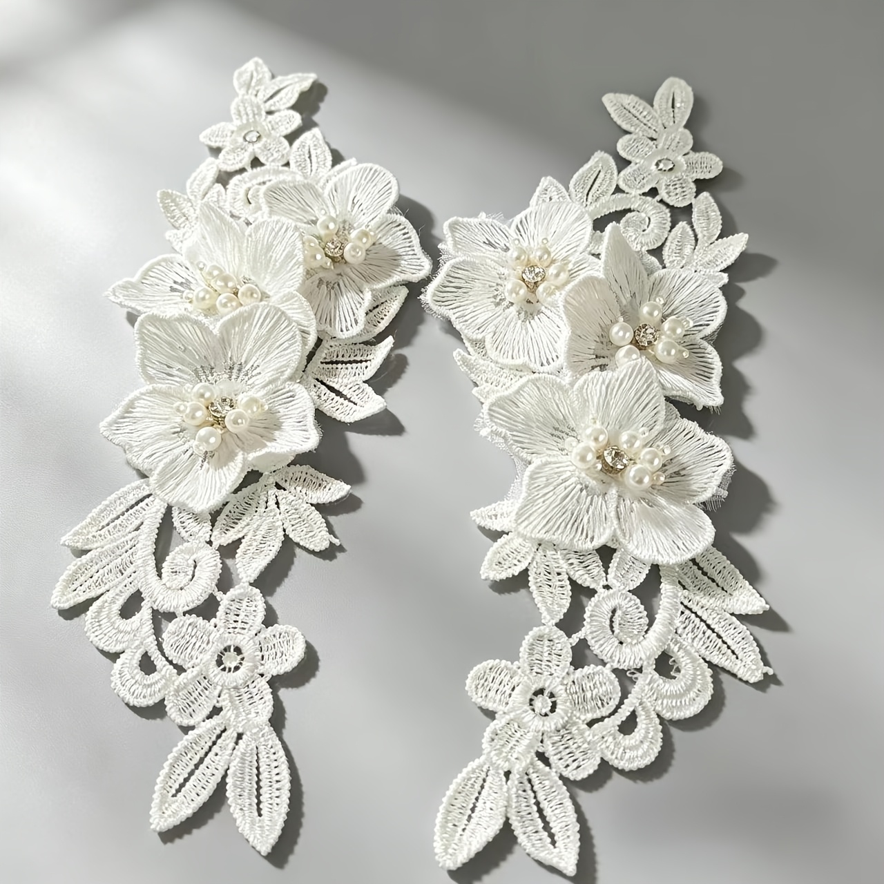 TEMU 2 pezzi di decorazioni in pizzo con strass tridimensionali e perle artificiali, gamma, per decorare abiti da sposa, gonne, foulard, , borse e