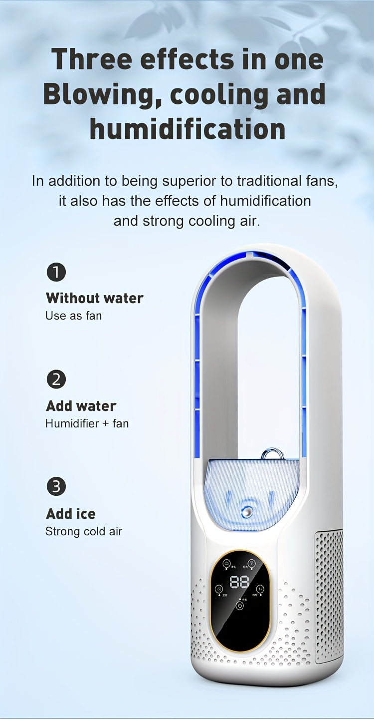 Multifunctional Bladeless Fan with Ice Mist Cooling, Fast Cooling, Automatic Timer, Wide-Angle Airflow, Brings a Comfortable Personal Experience, Personal Air Cooler | Bladeless Air Conditioner | Double-Layer Structure, Portable Cooling Fan