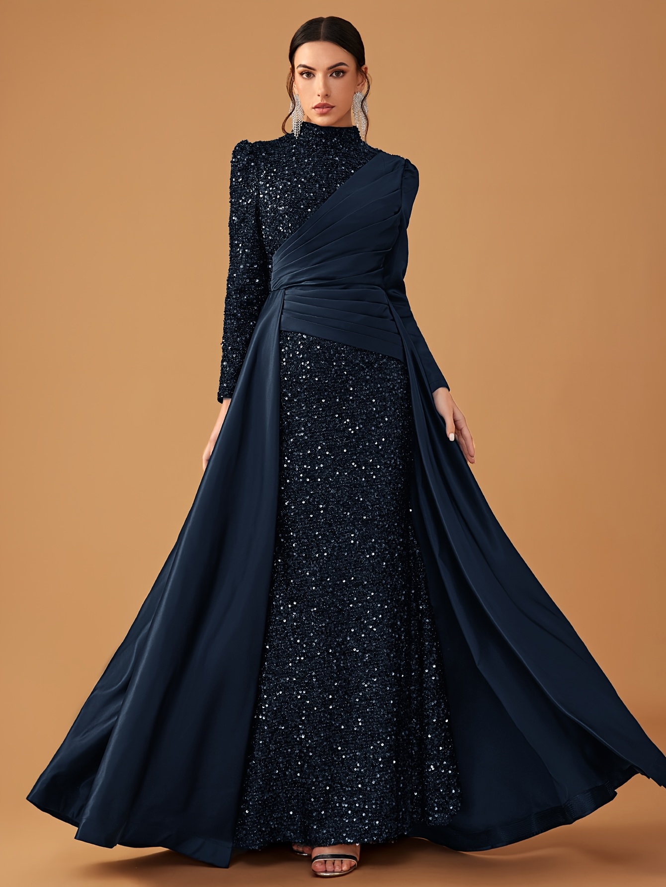 womens formal evening gown elegant high neck long sleeve Temu