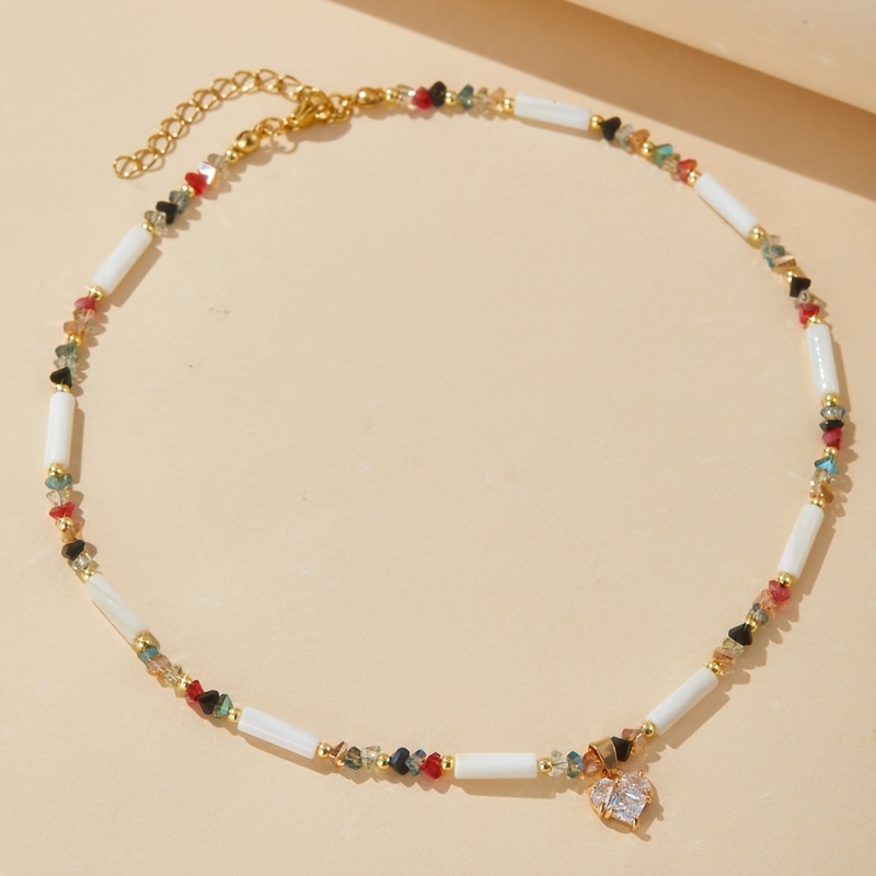 TEMU Collier Cœur pour Bohème, Disponible en Diverses Couleurs de Perles, Idéal pour Tenue Quotidienne et Soirée, Accessoire Toutes Saisons