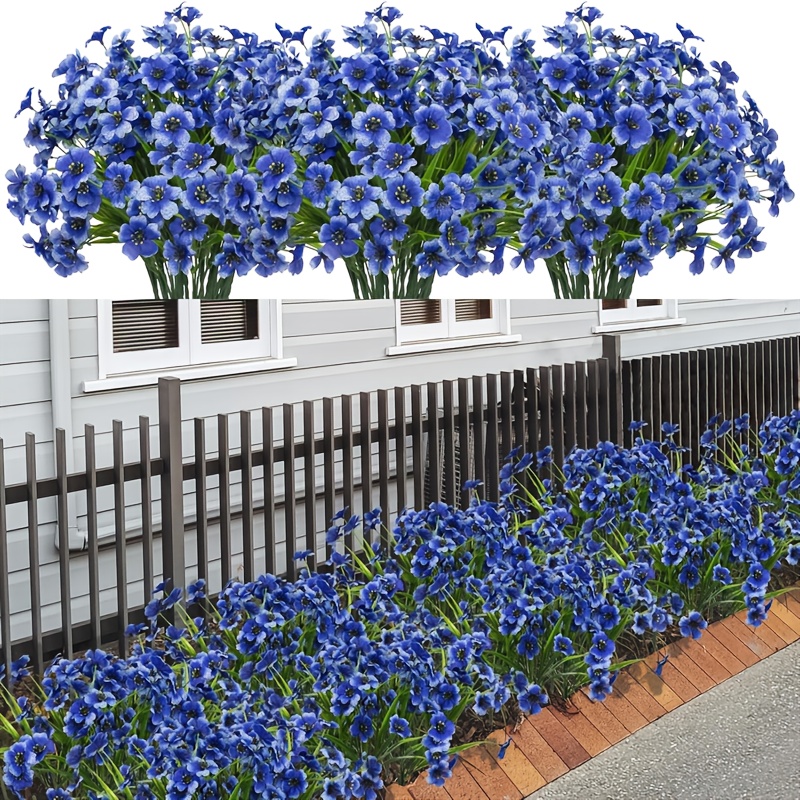 

14 Artificial Spring Outdoor Uv Resistant Flowers That Do Not Fade, Fake Outer Flowers Plastic, Green Artificial Shrubs, Garden Porch, Window Box, Home Decoration (blue)