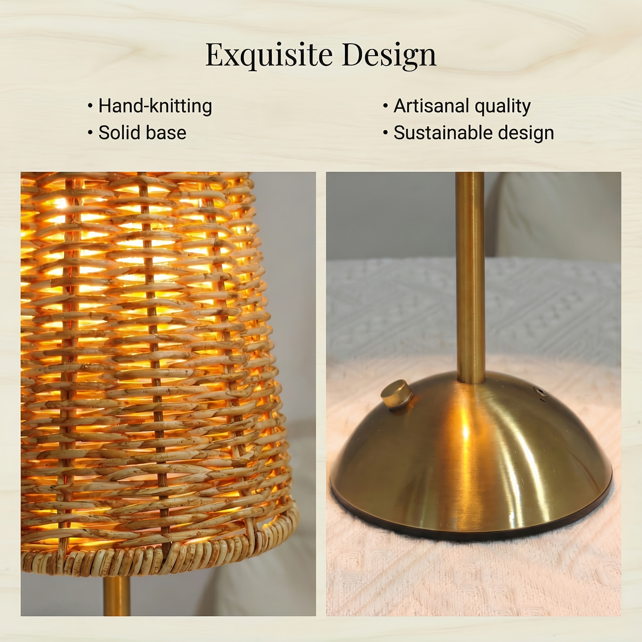 Southeast Asian Wabi-Sabi Style Table Lamp, Vintage Rattan Woven Ambient Light for Bedroom, Study, or B&B Desktops, Eye-Protection Bedside Decorative Lighting, Elegant Rattan Shade Reading Lamp, Handwoven, 1800mAh Battery, USB Charging, Three-Color