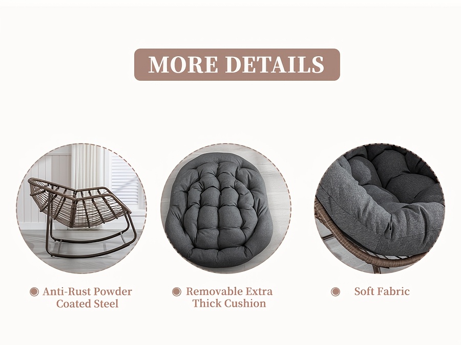 outdoor rattan rocking chair with plush foam cushion sturdy metal frame heavy duty all weather padded recliner manual rocker mechanism for front porch patio garden living room indoor outdoor furniture with cross back design polished finish easy clean surface garden furniture outdoor garden chair rocking chair for living room oversized rocking chair with big cushion outdoor rocking chair oversized outdoor rocking chair set outdoor furniture patio rocker outdoor Product details 2